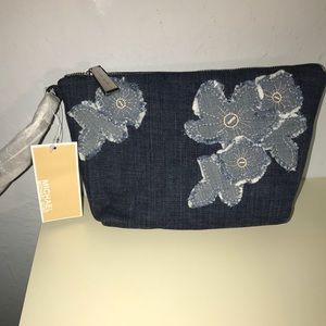 Michael Kors Medium Blue Denim Floral Wristlet.